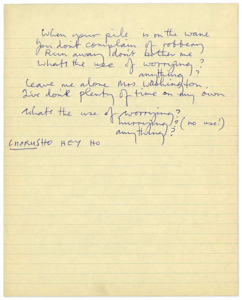 Paul McCartney's handwritten lyrics for Mrs Vandebilt