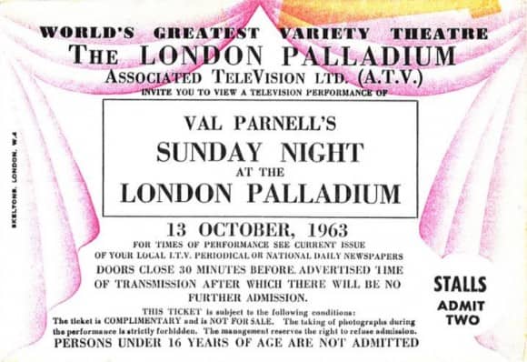 Ticket for The Beatles at the London Palladium, 13 October 1963