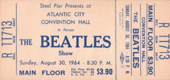 Ticket for The Beatles at Atlantic City Convention Hall, New Jersey, 30 August 1964
