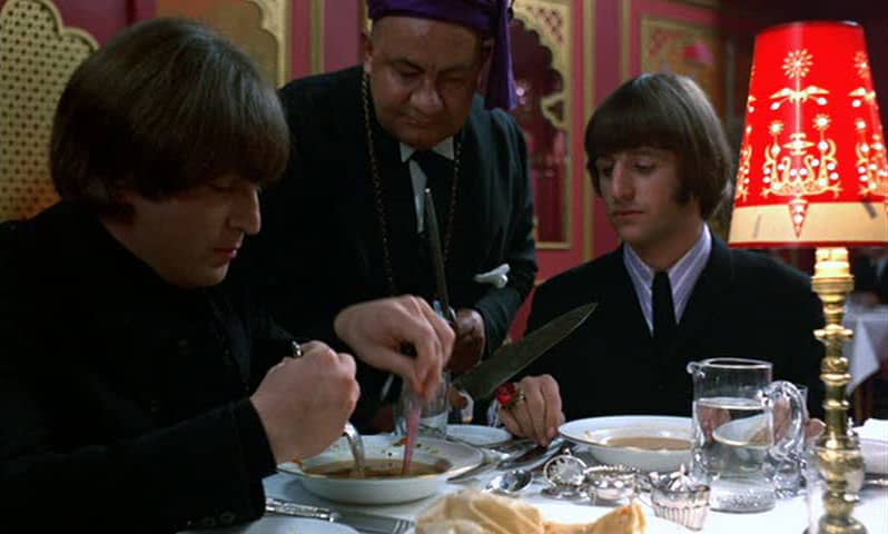 John Lennon and Ringo Starr in the Indian restaurant scene from Help!, April 1965