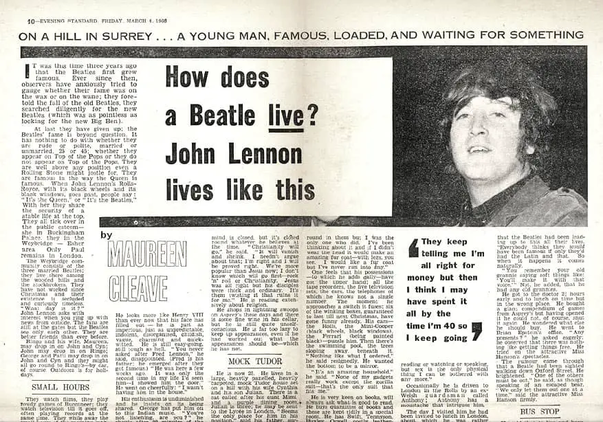 John Lennon "We're more popular than Jesus" – Evening Standard, 4 March 1966
