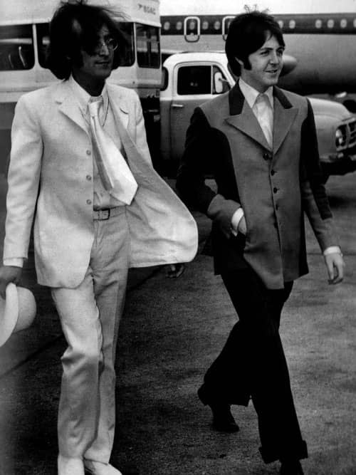 John Lennon and Paul McCartney arrive in New York to promote Apple, 11 May 1968