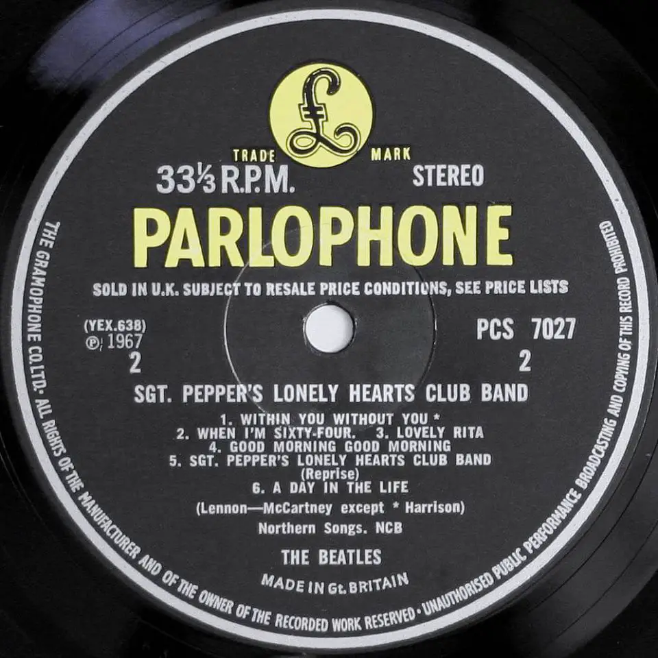 Label for The Beatles' Sgt Pepper's Lonely Hearts Club Band, side B