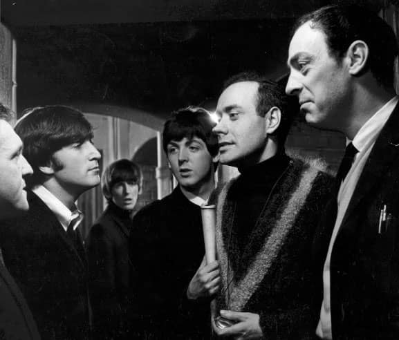 The Beatles with Victor Spinetti in A Hard Day's Night, 1964