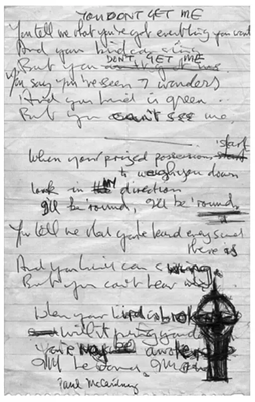John Lennon's handwritten lyrics for And Your Bird Can Sing