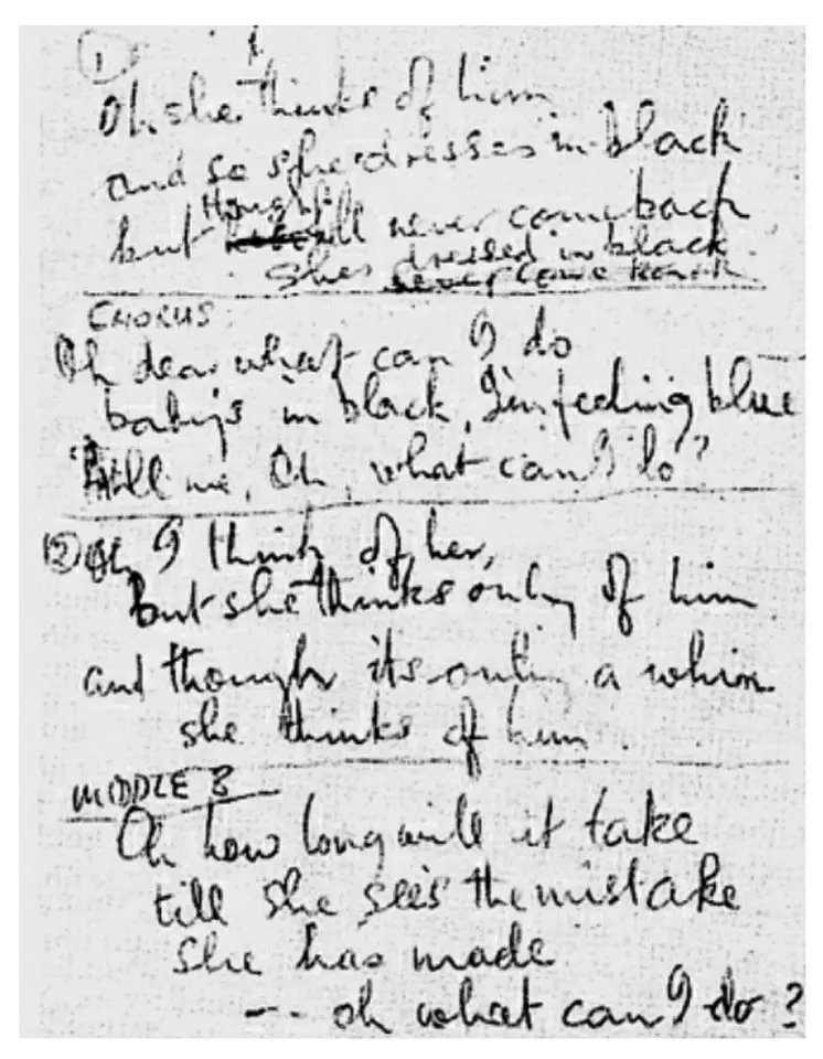 John Lennon's handwritten lyrics for Baby's In Black