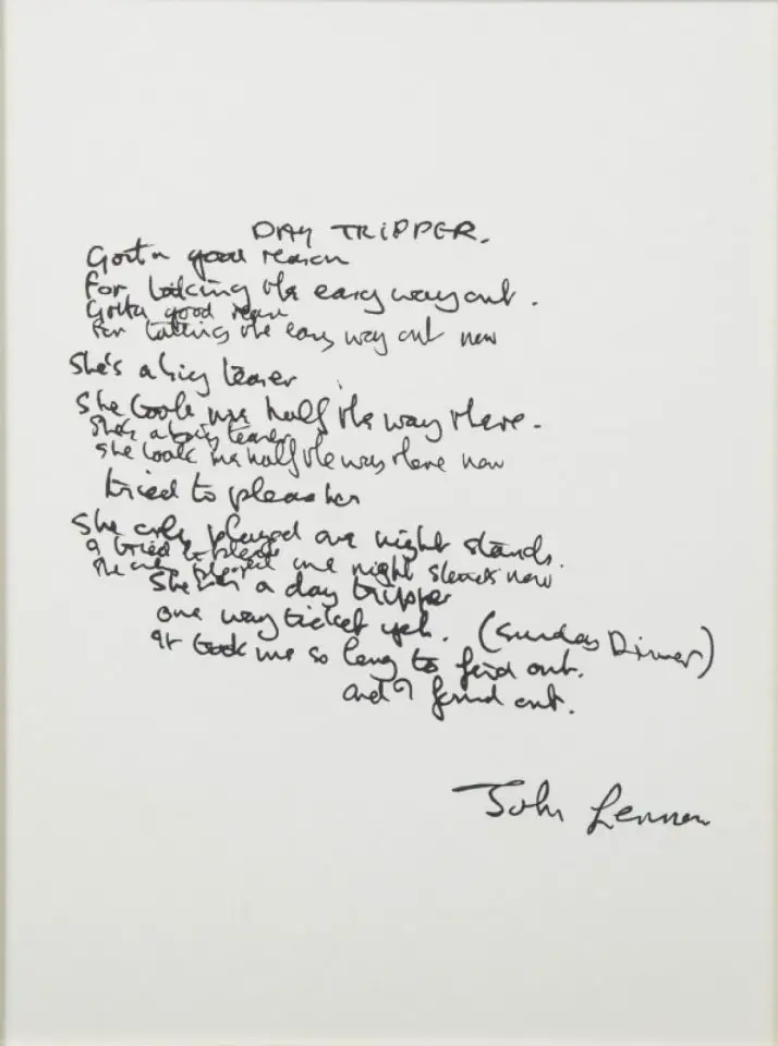 John Lennon's handwritten lyrics for Day Tripper