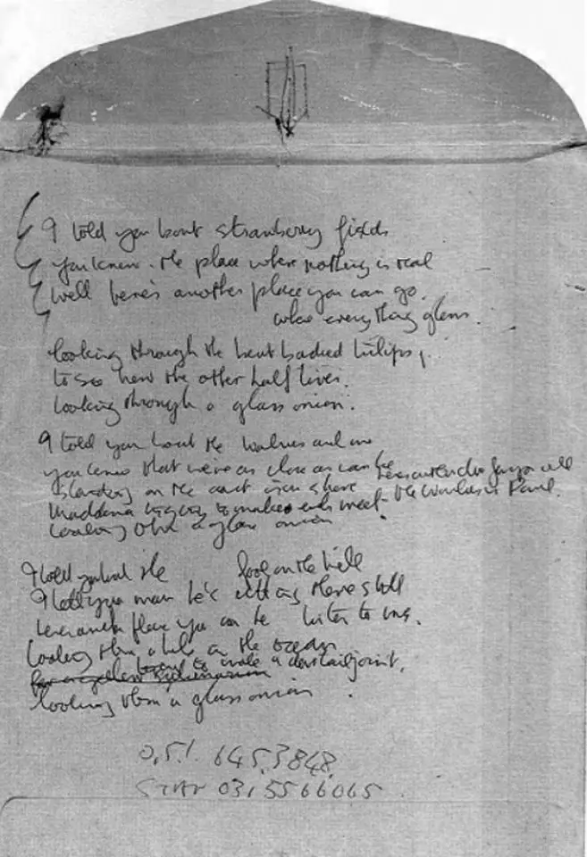 John Lennon's handwritten lyrics for Glass Onion