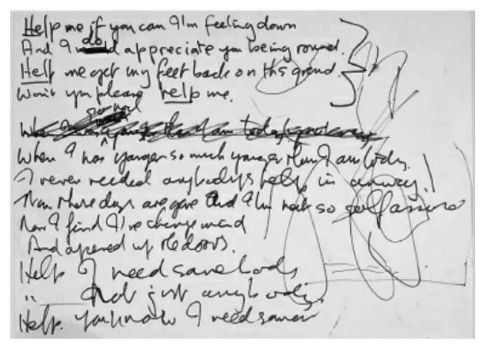 John Lennon's handwritten lyrics for Help!