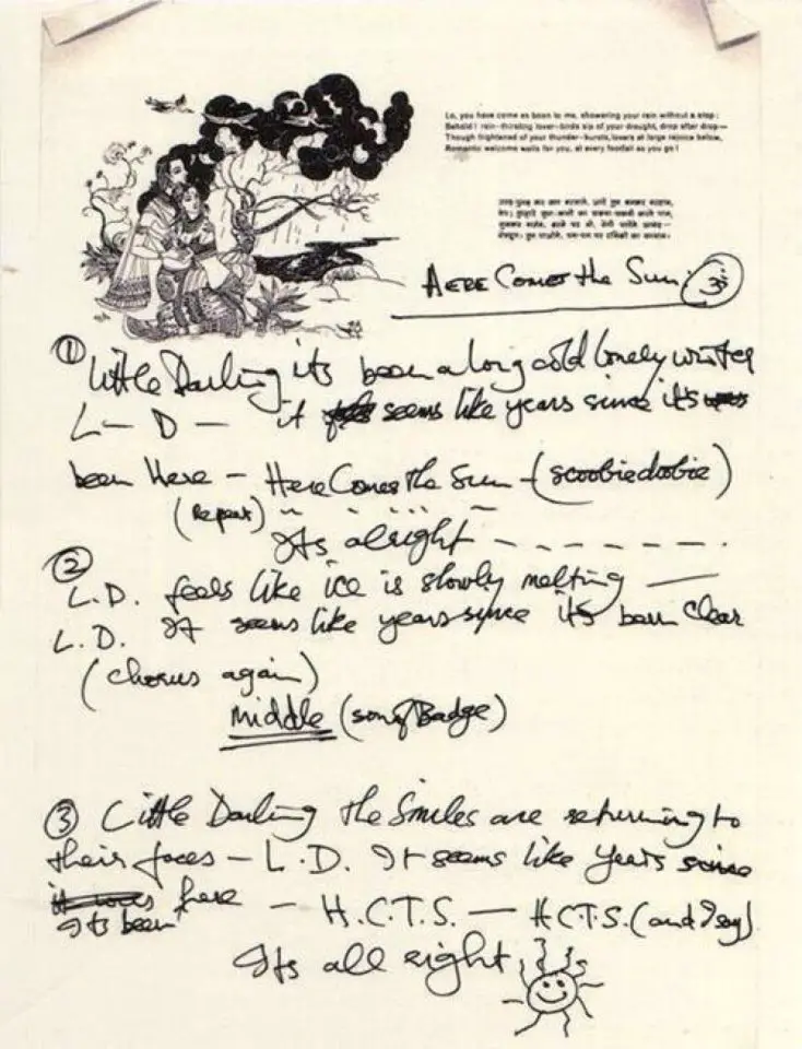 George Harrison's handwritten lyrics for Here Comes The Sun