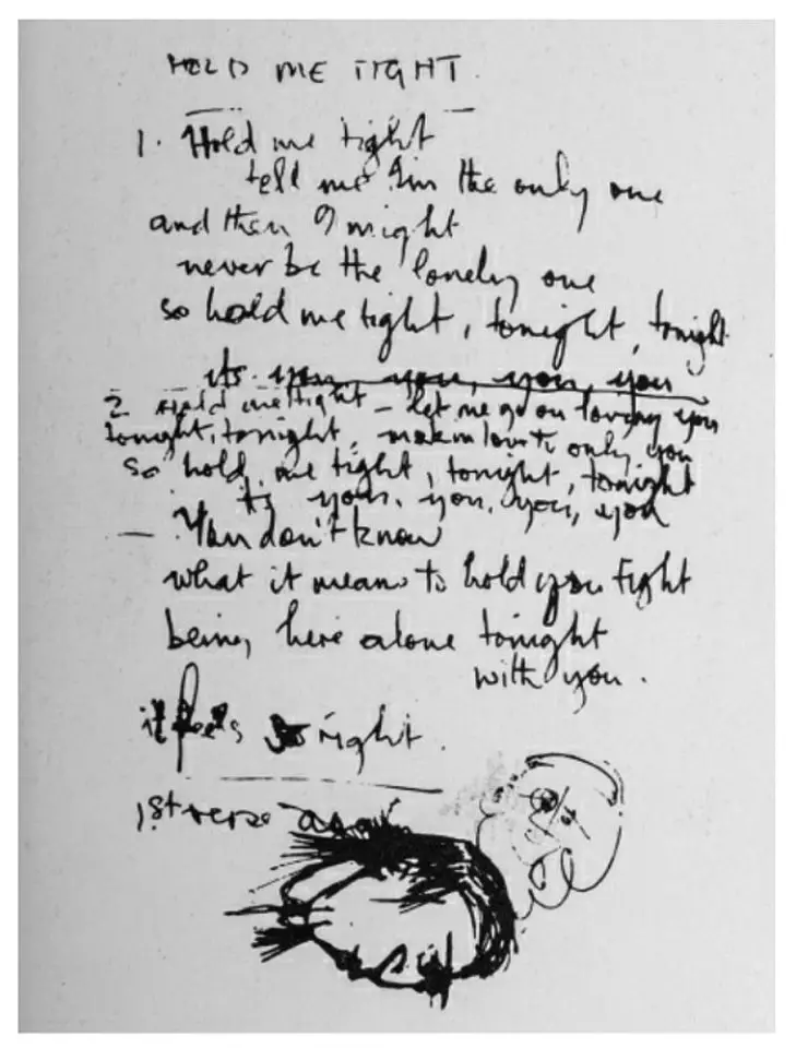 Paul McCartney's handwritten lyrics for Hold Me Tight