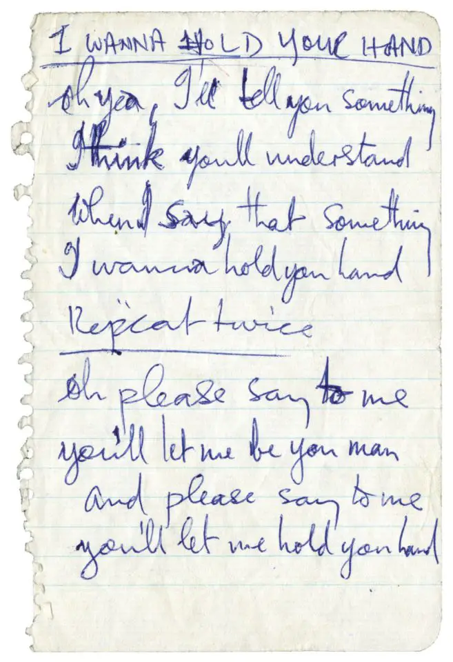 Paul McCartney's handwritten lyrics for I Want To Hold Your Hand