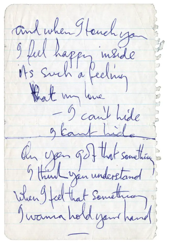 Paul McCartney's handwritten lyrics for I Want To Hold Your Hand