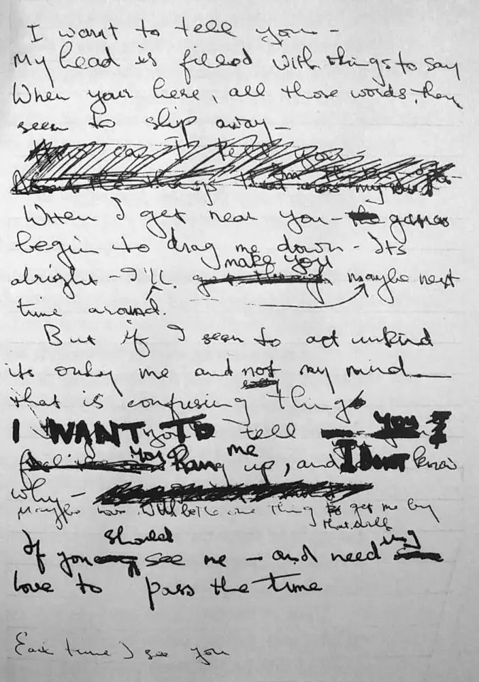 George Harrison's lyrics for I Want To Tell You, 1966