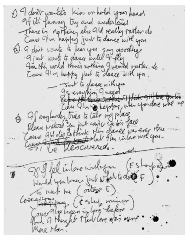John Lennon's handwritten lyrics for I’m Happy Just To Dance With You and If I Fell