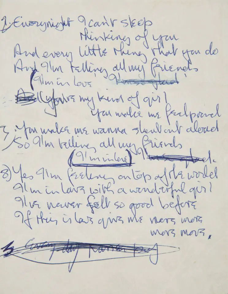Paul McCartney's handwritten lyrics for I'm In Love