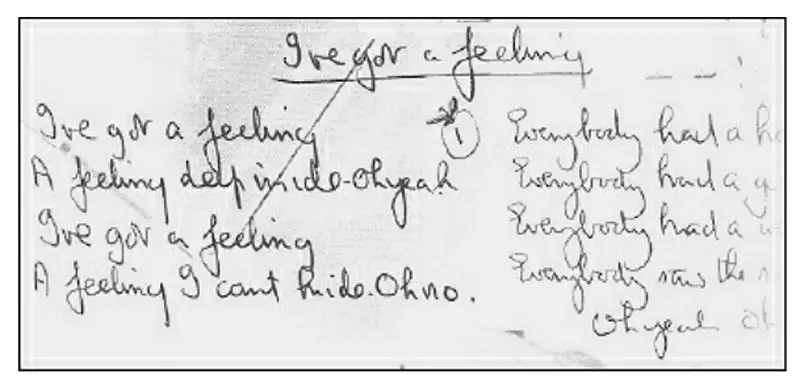 Paul McCartney's handwritten lyrics for I've Got A Feeling