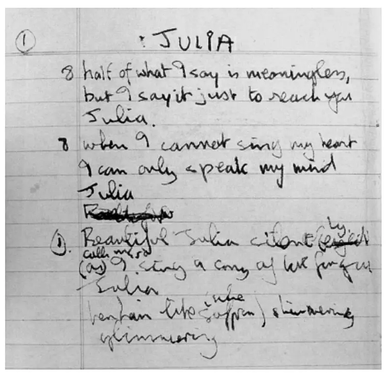 John Lennon's handwritten lyrics for Julia