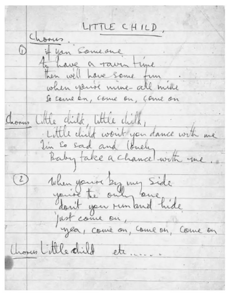 Paul McCartney's handwritten lyrics for Little Child