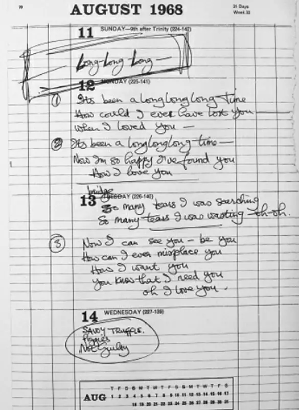 George Harrison's handwritten lyrics for Long Long Long