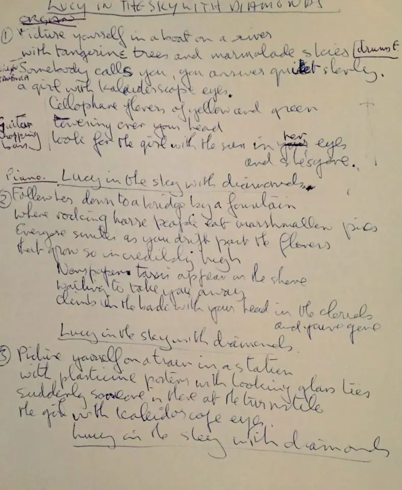 John Lennon's handwritten lyrics for Lucy In The Sky With Diamonds