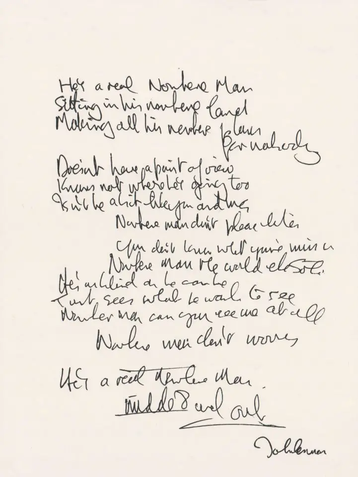 John Lennon's handwritten lyrics for Nowhere Man