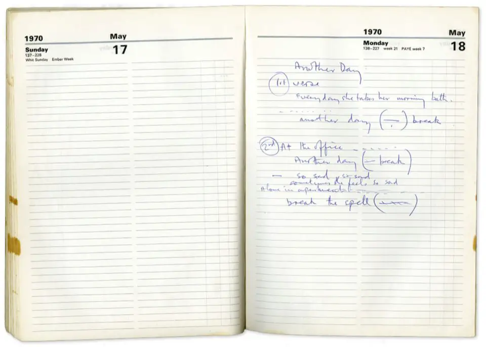 Paul McCartney's handwritten lyrics for Another Day