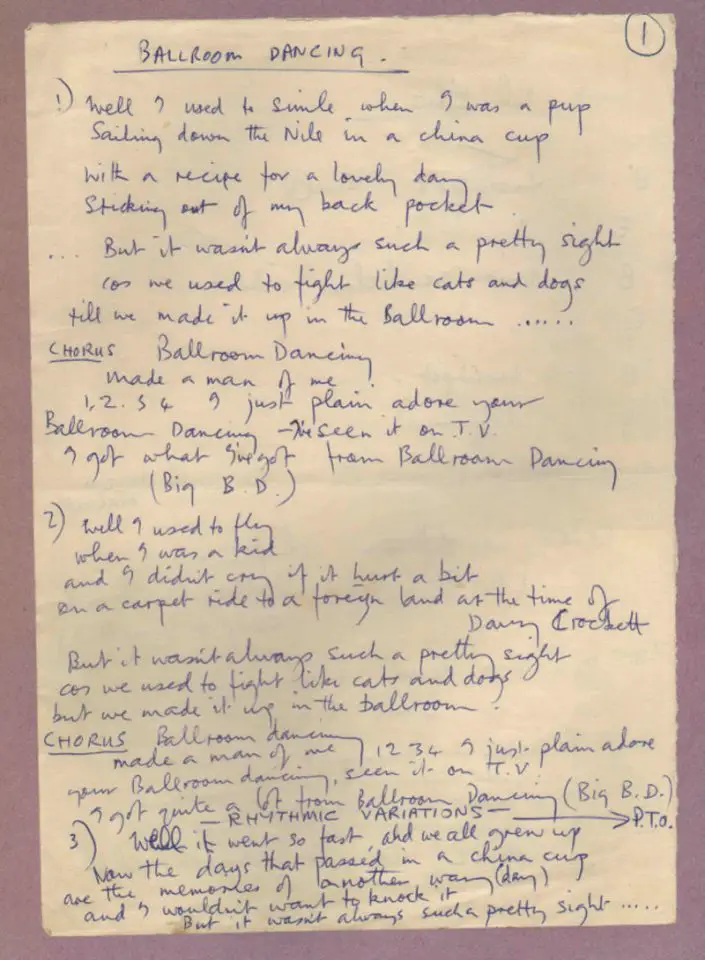Paul McCartney’s handwritten lyrics for Ballroom Dancing