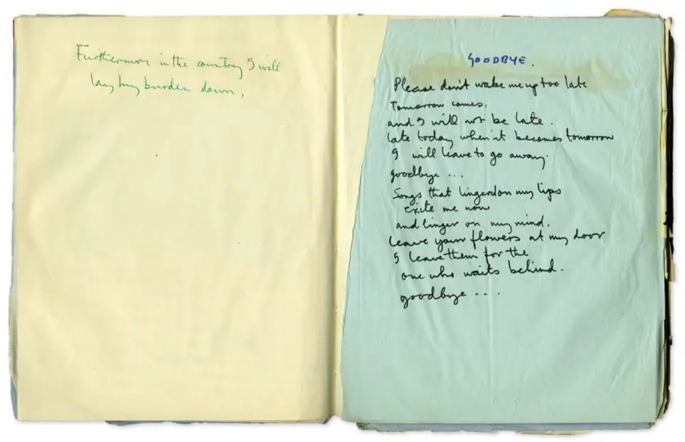 Paul McCartney's handwritten lyrics for Goodbye