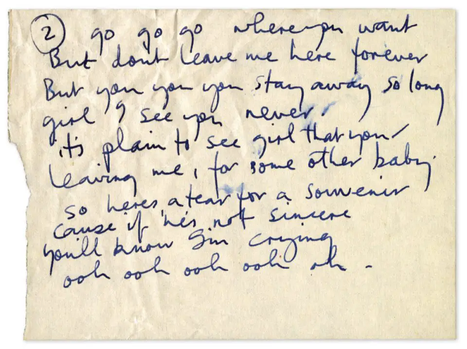 Paul McCartney's handwritten lyrics for Say Say Say