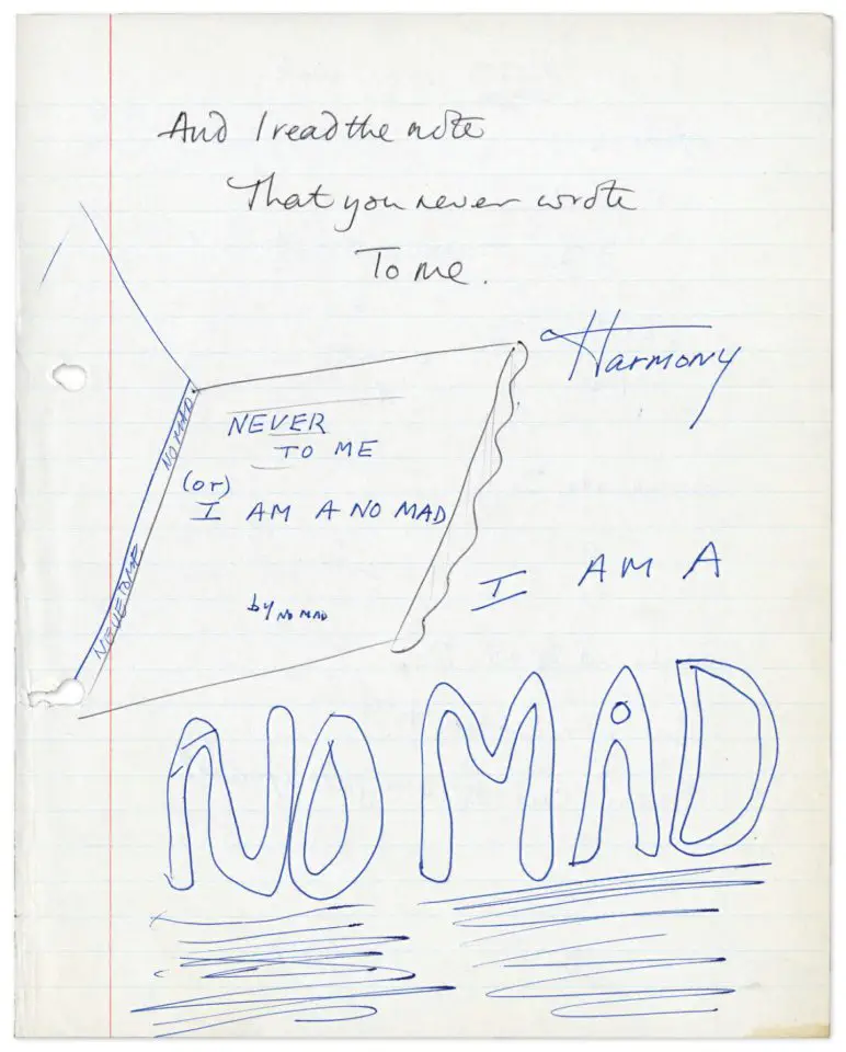 Paul McCartney's handwritten lyrics for The Note You Never Wrote