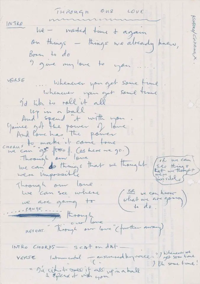 Paul McCartney’s handwritten lyrics for Through Our Love