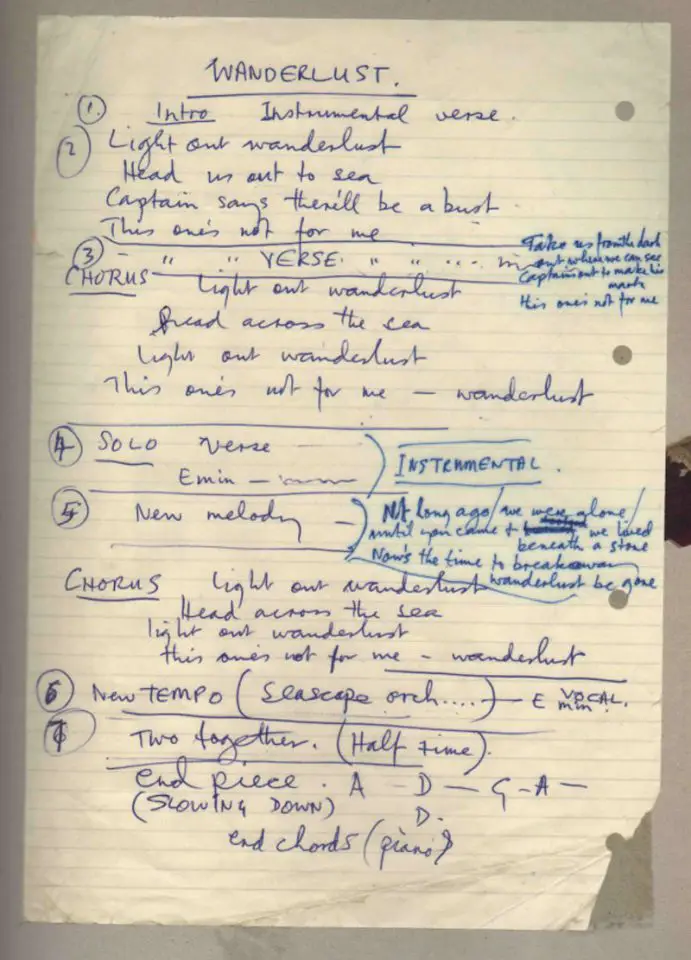 Paul McCartney’s handwritten lyrics for Wanderlust