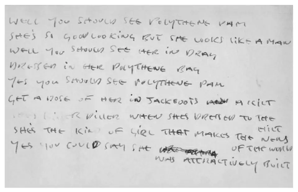 John Lennon's handwritten lyrics for Polythene Pam