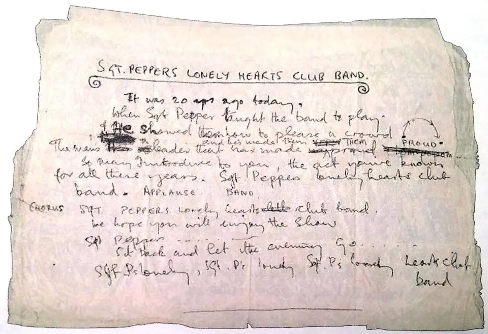 Paul McCartney's lyrics for Sgt Pepper's Lonely Hearts Club Band