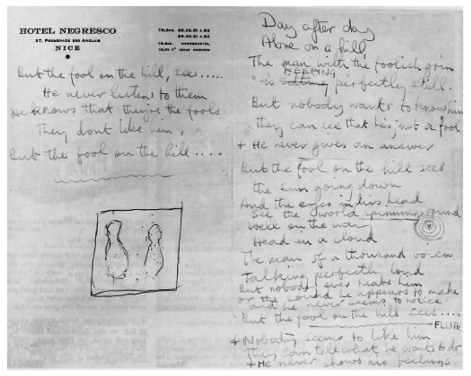 Paul McCartney's handwritten lyrics for The Fool On The Hill