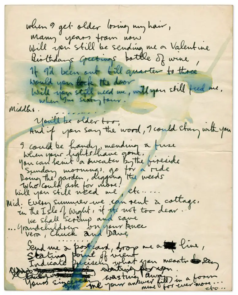 Paul McCartney's handwritten lyrics for When I’m Sixty-Four