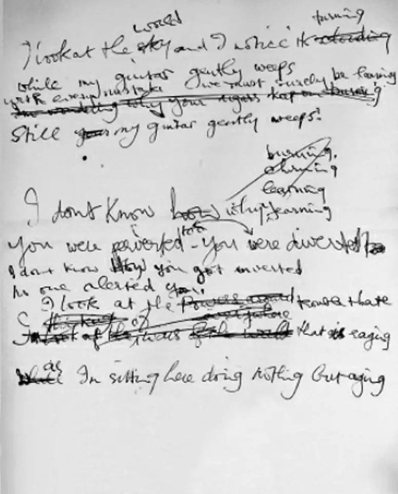 George Harrison's handwritten lyrics for While My Guitar Gently Weeps