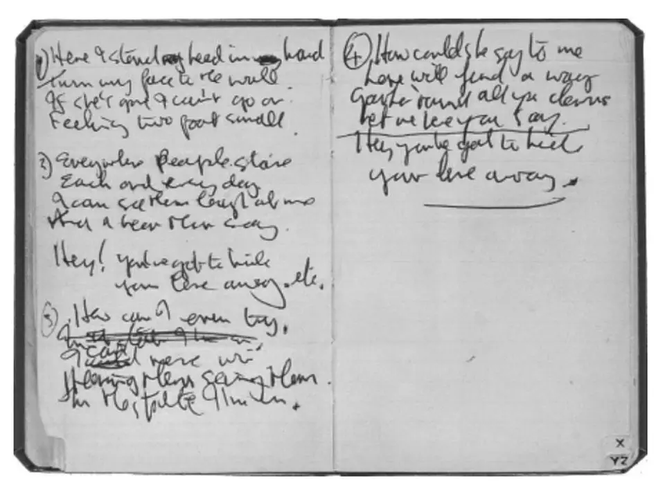 John Lennon's handwritten lyrics for You've Got To Hide Your Love Away
