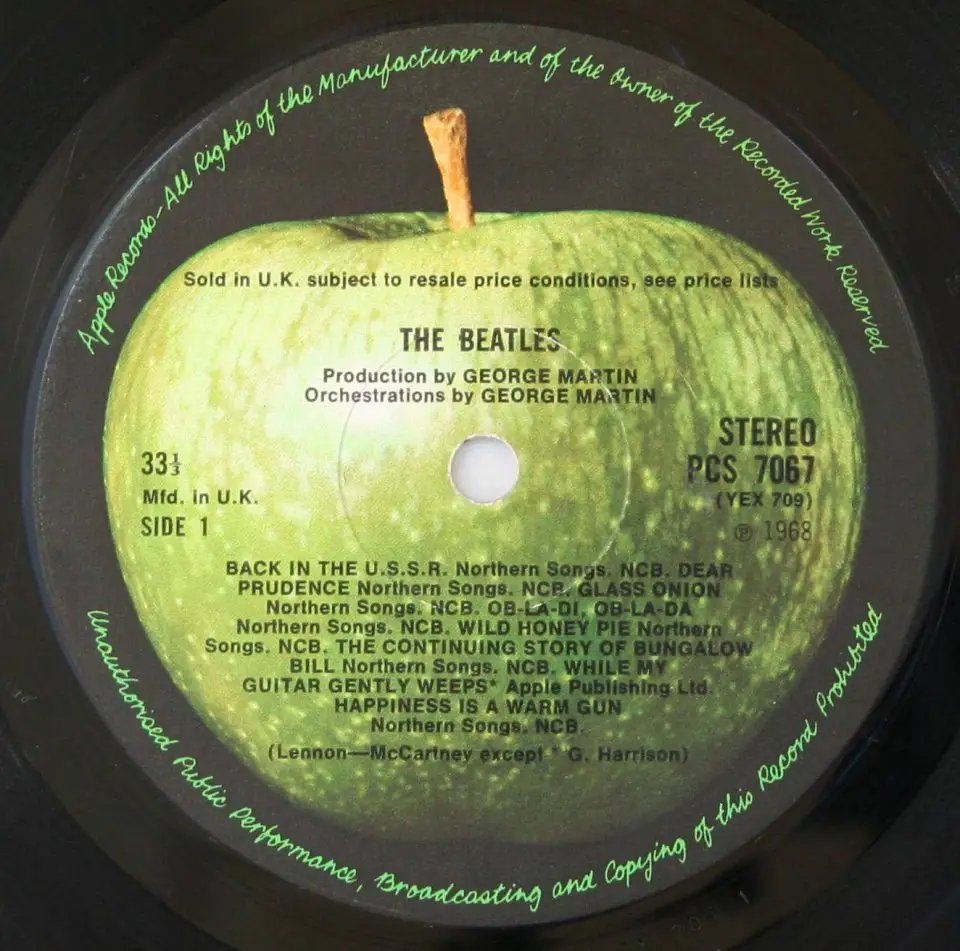 The Beatles (White Album) label, side 1