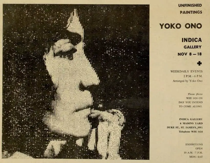 Advertisement for Yoko Ono's exhibition Unfinished Paintings, 1966