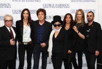 Martin Scorsese, Nancy Shevell, Paul McCartney, Yoko Ono, Olivia Harrison, Barbara Bach and Ringo Starr at the premiere of George Harrison: Living In The Material World, 2 October 2011