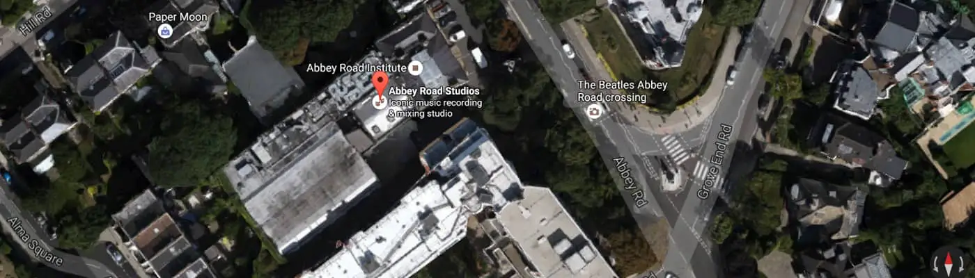 Aerial map of London, showing Abbey Road Studios