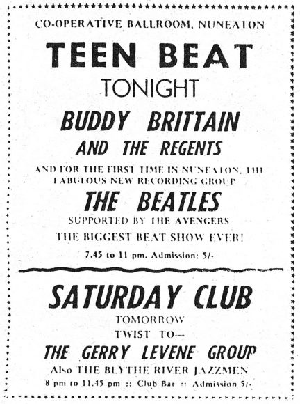 Poster for The Beatles at the Co-op Hall, Nuneaton, 5 October 1962