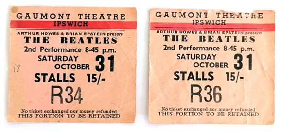 Ticket for The Beatles at the Gaumont Theatre, Ipswich, 31 October 1963