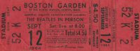 Ticket for The Beatles at the Boston Garden, Boston, 12 September 1964