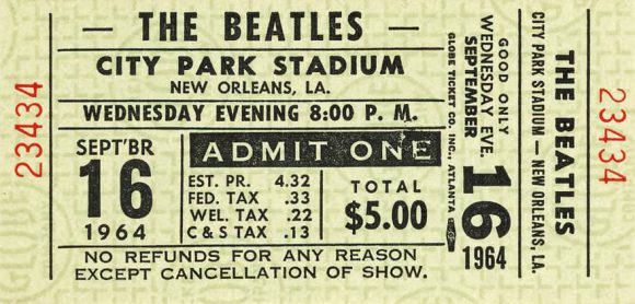 Ticket for The Beatles in New Orleans, 16 September 1964