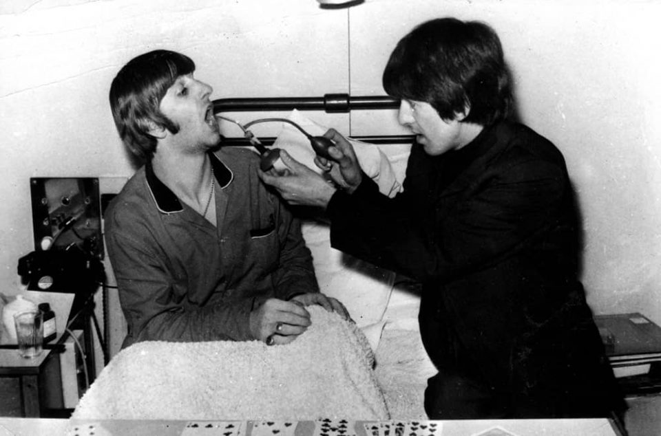 Ringo Starr and George Harrison, University College Hospital, London, 8 December 1964