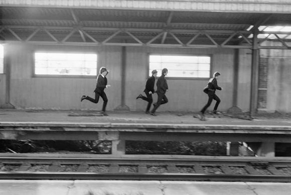 The Beatles during the filming of A Hard Day’s Night, 1964