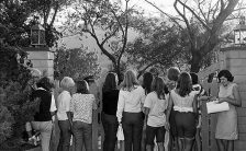 Beatles fans outside 2850 Benedict Canyon, Beverly Hills, Los Angeles